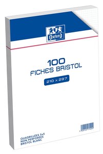 Pqt de 100 Fiches bristol 210g A4 21 x 29,7 cm quadrillé 5 x 5 Blanc OXFORD