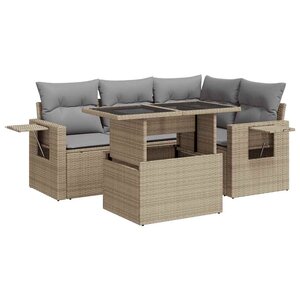 vidaXL Salon de jardin avec coussins 5 Pièces beige résine tressée