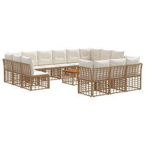 vidaXL Ensemble de canapés d'extérieur 14 pc Blanc Naturel et Crème