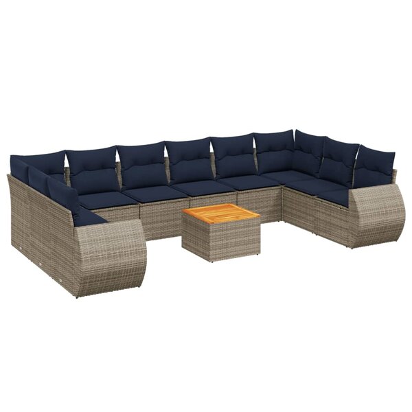 vidaXL Salon de jardin 11 Pièces avec coussins gris résine tressée