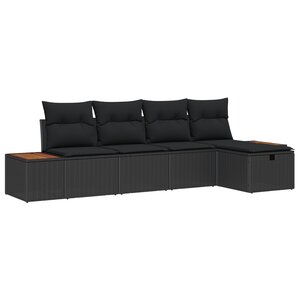 vidaXL Ensemble de Canapés de Jardin de 5 pièces avec Coussins Noir Poly Rattan