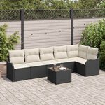 vidaXL Ensemble de canapé de jardin avec coussin 7 Pièces Noir Poly rotin