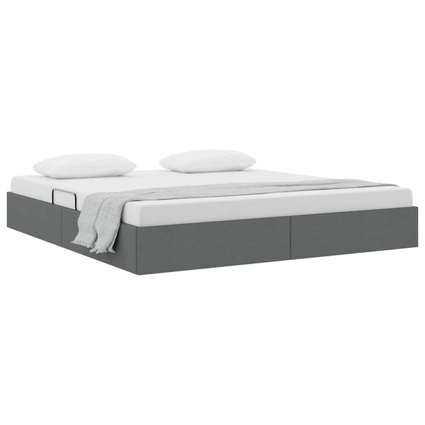 vidaXL Lit de Rangement avec matelas Gris foncé 193 x 203 cm tissu