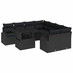 vidaXL Ensemble de canapé de jardin avec coussin 9 Pièces Noir Poly rotin