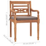 vidaXL Chaises Batavia lot de 2 avec coussins gris foncé Bois de teck