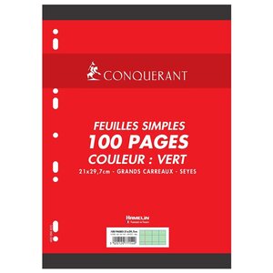 Feuillets mobiles A4 cm 100 pages 80g grands carreaux verts CONQUÉRANT
