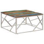 vidaXL Table basse argenté inox et bois de récupération massif