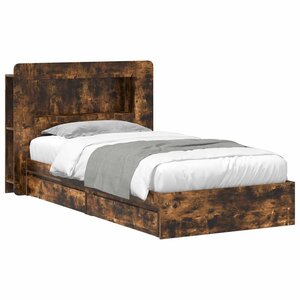 vidaXL Cadre de lit avec rangement avec tiroir Chêne fumé 75 x 190 cm