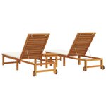 Chaises longues vidaXL 2 Pièces avec table et coussins en bois massif d'acacia