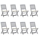 vidaXL Chaises pliables d'extérieur lot de 8 et coussins Bois d'acacia