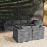 vidaXL Salon de jardin 7 Pièces avec coussins Gris Résine tressée