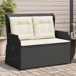 vidaXL Banc inclinable de jardin avec coussins noir résine tressée