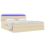 vidaXL Lit de rangement LED avec matelas Crème 200 x 200 cm Tissu