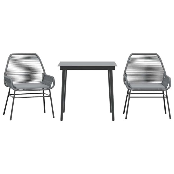 vidaXL Ensemble à manger jardin coussins 3 Pièces gris poly rotin verre