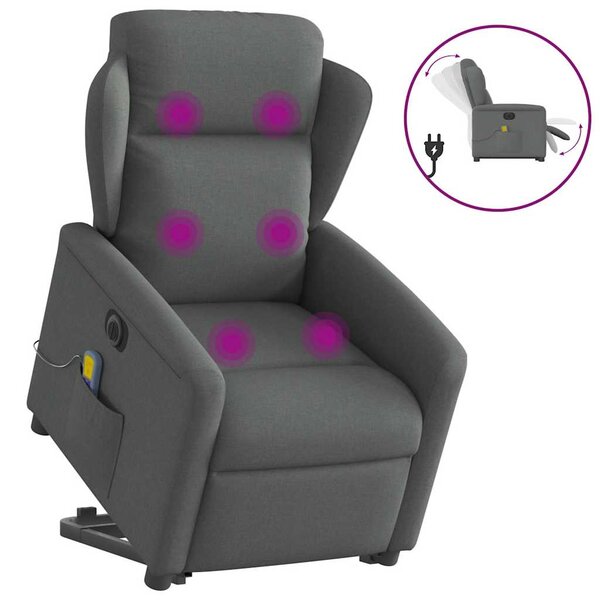 vidaXL Fauteuil inclinable de massage électrique Gris foncé Tissu