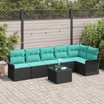 vidaXL Ensemble de canapé de jardin avec coussin 7 Pièces Noir Poly rotin