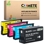 COMETE, Entreprise Française- 953XL- pack 4 Cartouches Compatibles HP