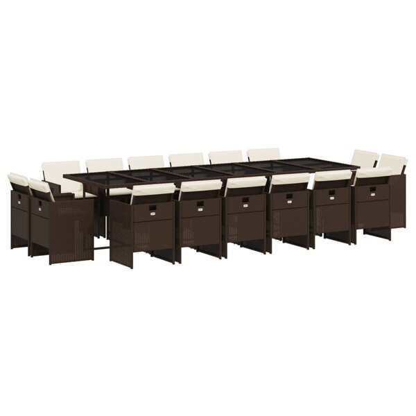 vidaXL Ensemble à manger de jardin et coussins 17 Pièces marron rotin