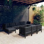 vidaXL Salon de jardin 10 Pièces avec coussins Noir Bois de pin solide