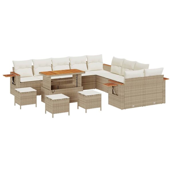 vidaXL Ensemble de canapé de jardin 14 Pièces Beige Poly rotin