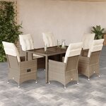 vidaXL Ensemble à manger de jardin et coussins 7 Pièces beige poly rotin