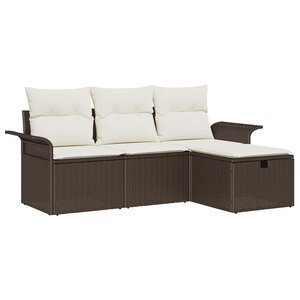 vidaXL Ensemble de canapé de jardin 4 Pièces Marron Poly rotin