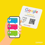 Plaque Google Avis Reviews - QR Code NFC RFID sans contact - Adhésive Vitrine Comptoir Table - 12x12cm - GG12FR