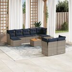 vidaXL Salon de jardin 10 Pièces avec coussins gris résine tressée