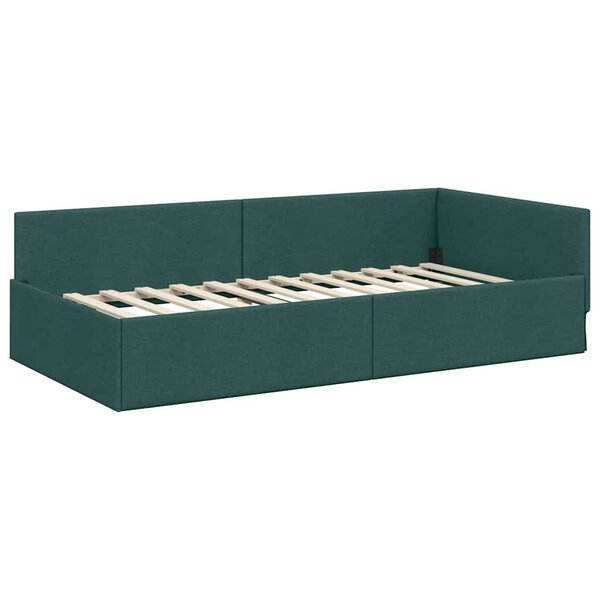 vidaXL Cadre de lit d'angle Vert foncé 90 cm x 190 cm tissu