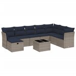vidaXL Salon de jardin 9 Pièces avec coussins gris résine tressée