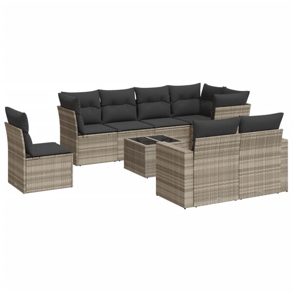 vidaXL Salon de jardin 9 Pièces avec coussins gris clair résine tressée