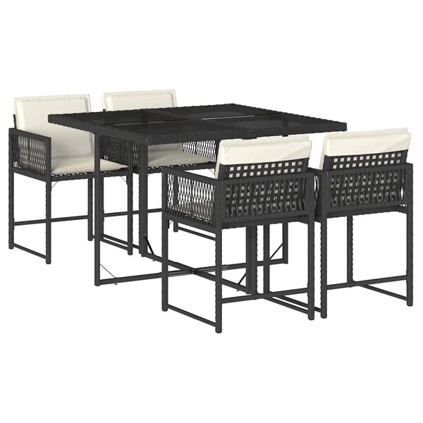 vidaXL Ensemble à manger de jardin coussins 5Pièces Noir Résine tressée