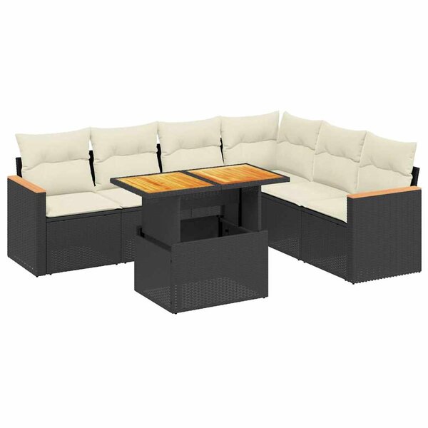 vidaXL Salon de jardin 7 Pièces avec coussins noir résine tressée
