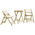 vidaXL Ensemble de bistro pliante 3 Pièces et coussins blanc crème bambou