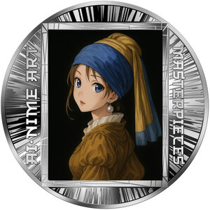 Monnaie GIRL WITH A PEARL EARRING Ai-nime Art Masterpieces Argent 500 Francs Cameroon 2025