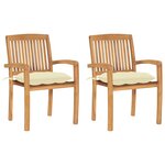 vidaXL Chaises de jardin lot de 2 et coussins blanc crème Bois de teck