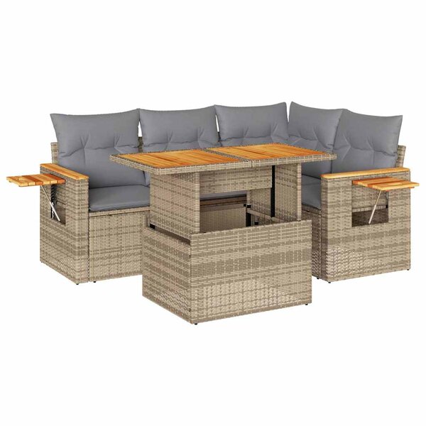 vidaXL Salon de jardin avec coussins 5 Pièces beige résine tressée acacia
