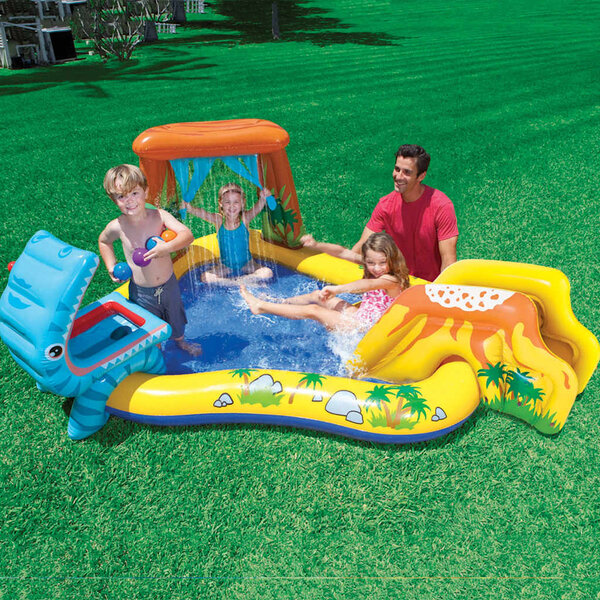 Mini Piscine Bébé Smart-Planet – Avec Toit Pare-soleil, 85x54 Cm, Fond Gonflable, Jaune/orange