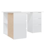 Bureau table poste de travail meuble d'ordinateur informatique étude d'angle brillant 145 x 100 x 76 cm bois d'ingénierie blanc 02_0023668
