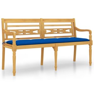 vidaXL Banc Batavia avec coussin bleu 150 cm Bois de teck massif