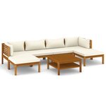 Salon de jardin meuble d'extérieur ensemble de mobilier 7 pièces avec coussin crème bois d'acacia solide 02_0017059