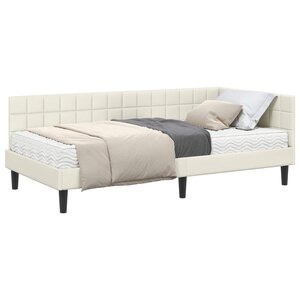 vidaXL Cadre de lit d'angle avec matelas 2 Pièces Crème Velours
