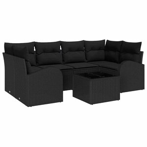 vidaXL Ensemble de canapé de jardin avec coussin 7 Pièces Noir