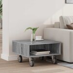 vidaXL Table d'appoint avec roues Gris Sonoma 50 5 x 50 x 30 cm