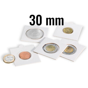 Cadres cartonnés autocollant pour monnaies jusqu'à 30mm. Paquet - 100 étuis