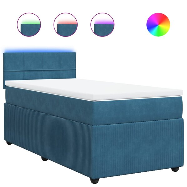 vidaXL Sommier à lattes de lit avec matelas bleu 90x190 cm velours