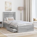 vidaXL Cadre de lit avec tiroir Sonoma Gris et Argent 75 x 190 cm