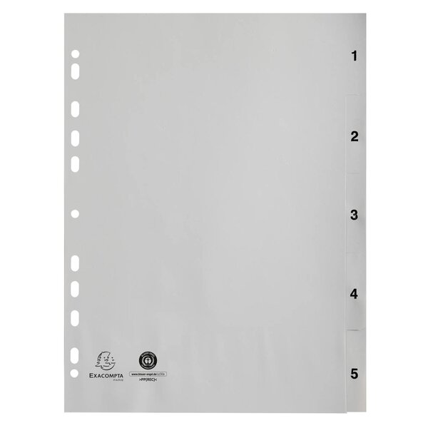 Intercalaires Imprimés Numériques Pp Gris Recyclé - 5 Positions - A4 - Gris - Exacompta