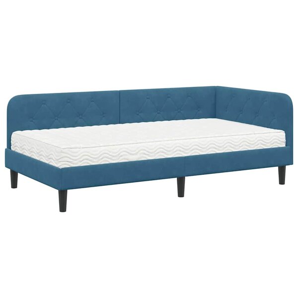 vidaXL Cadre de lit d'angle Bleu 90 x 190 cm Velours