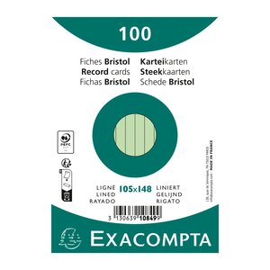 Paquet 100 Fiches Sous Film - Bristol Ligné Non Perforé 105x148mm - Vert - X 20 - Exacompta